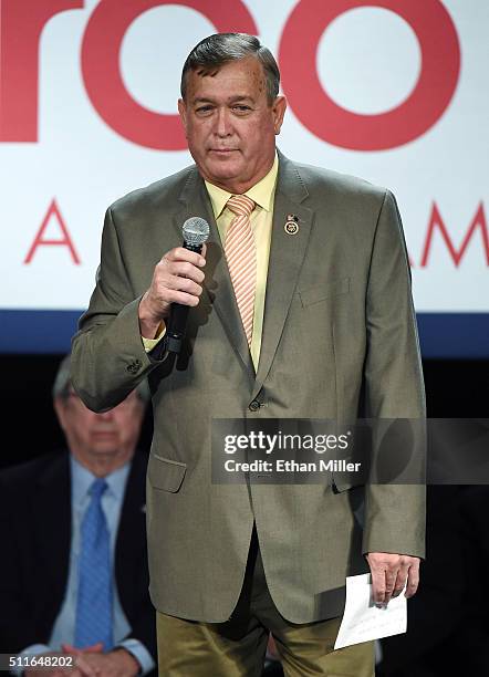 Rep. Cresent Hardy speaks during a rally for Republican presidential candidate Sen. Marco Rubio at the Texas Station Gambling Hall & Hotel on...