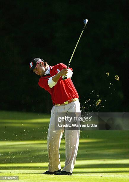 Martin Wiegele of Germany plays his second shot into the fifth green during the second round of the BMW Russian Open at Moscow Golf and Country Club...