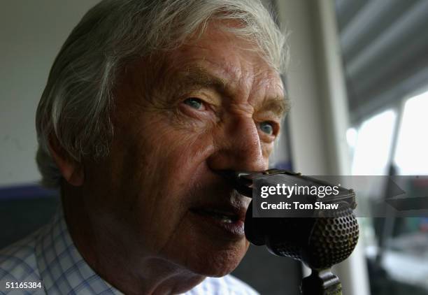 Channel 4 commentator Richie Benaud commentates during day 2 of the 3rd npower test match between England and the West Indies at Old Trafford Cricket...