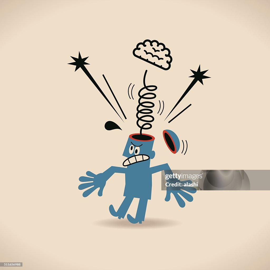 Brain Exploding With Spring From Stressed Man Open Head High-Res Vector ...