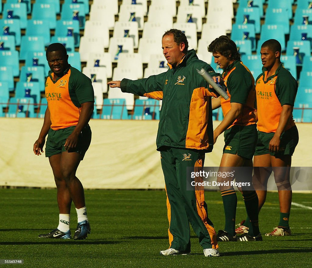 Springbok Coaches Jake White, the Springbok coach issues instructions during the South ...