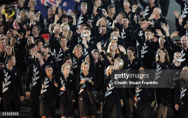 The delegation from New Zealand walk during the parade of nations, part of the opening ceremonies for the Athens 2004 Summer Olympic Games on August...