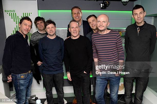 Chris Moyles with Tim Westwood , Peter Jones and Shed Seven, his favourite band of all time, at his surprise birthday party on Radio X at Global...