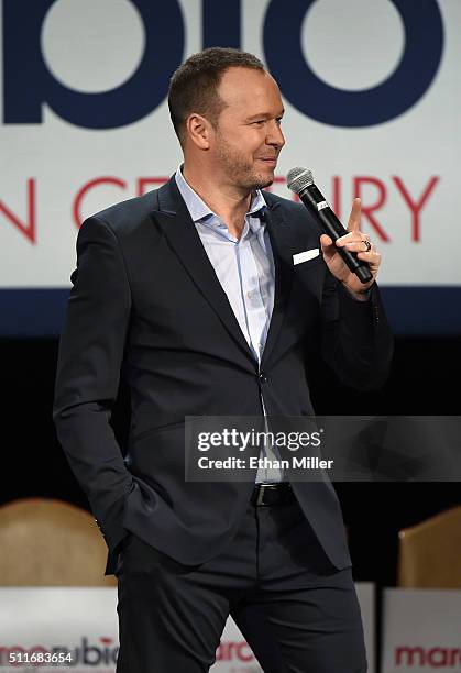 Singer/actor Donnie Wahlberg speaks at a rally for Republican presidential candidate Sen. Marco Rubio at the Texas Station Gambling Hall & Hotel on...