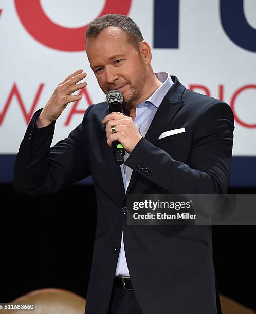 Singer/actor Donnie Wahlberg speaks at a rally for Republican presidential candidate Sen. Marco Rubio at the Texas Station Gambling Hall & Hotel on...