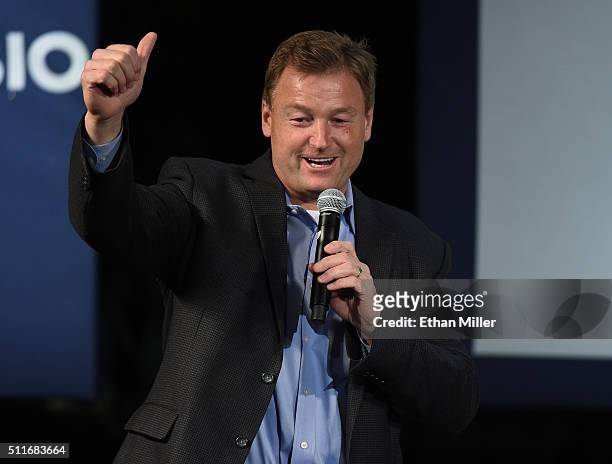 Sen. Dean Heller speaks during a rally for Republican presidential candidate Sen. Marco Rubio at the Texas Station Gambling Hall & Hotel on February...
