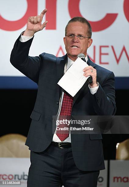 Nevada Lt. Gov. Mark Hutchison speaks at a rally for Republican presidential candidate Sen. Marco Rubio at the Texas Station Gambling Hall & Hotel on...