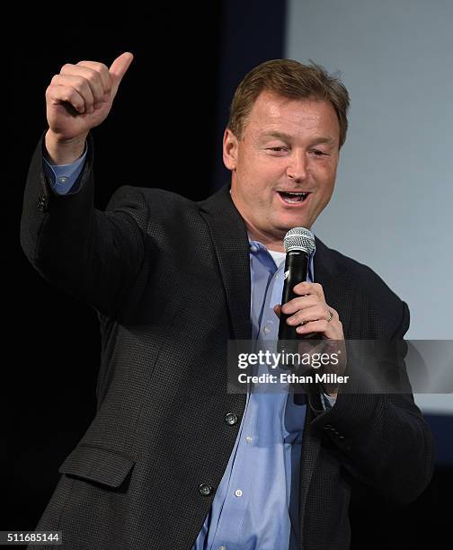 Sen. Dean Heller speaks during a rally for Republican presidential candidate Sen. Marco Rubio at the Texas Station Gambling Hall & Hotel on February...