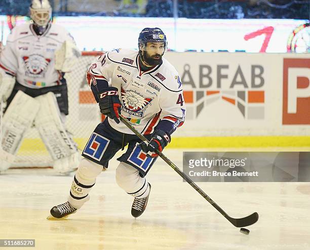 Daniel Rahimi of Linkoping HC skates against Djurgarden Hockey at Hovet Arena on February 18, 2016 in Stockholm, Sweden.