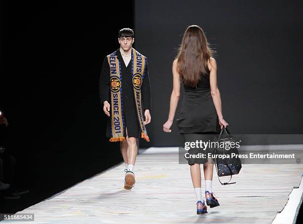 Models walk the runway at the Davidelfin show during the Mercedes-Benz Madrid Fashion Week Autumn/Winter 2016/2017 at Ifema on February 19, 2016 in...