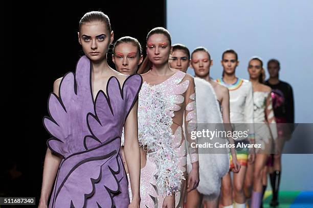 Models walk the runway at the Maria Escote show during the Mercedes-Benz Madrid Fashion Week Autumn/Winter 2016/2017 at Ifema on February 22, 2016 in...