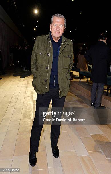 Mario Testino wearing Burberry at the Burberry Womenswear February 2016 Show at Kensington Gardens on February 22, 2016 in London, England.