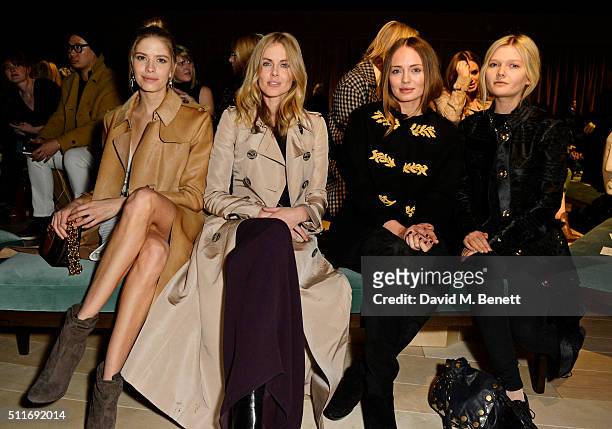 Elena Perminova, Donna Air, Laura Haddock and Sophie Kennedy Clark wearing Burberry at the Burberry Womenswear February 2016 Show at Kensington...