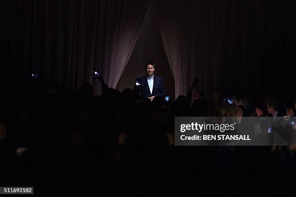 Burberry Chief Creative and chief executive officer Christopher Bailey acknowkledges applause during the Burberry Prorsum catwalk show at the Autumn...