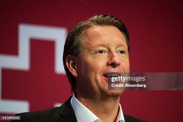 Hans Vestberg, chief executive officer of Ericsson AB, speaks during a keynote session at the Mobile World Congress in Barcelona, Spain, on Monday,...