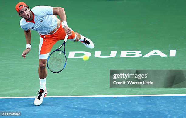 Feliciano Lopez of Spain in action against Guillermo Garcia-Lopez of Spain during day two of the ATP Dubai Duty Free Tennis Championship at the Dubai...