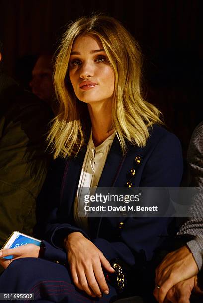 Rosie Huntington-Whiteley wearing Burberry at the Burberry Womenswear February 2016 Show at Kensington Gardens on February 22, 2016 in London,...