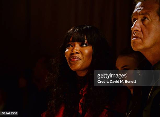Naomi Campbell and Mario Testino wearing Burberry at the Burberry Womenswear February 2016 Show at Kensington Gardens on February 22, 2016 in London,...