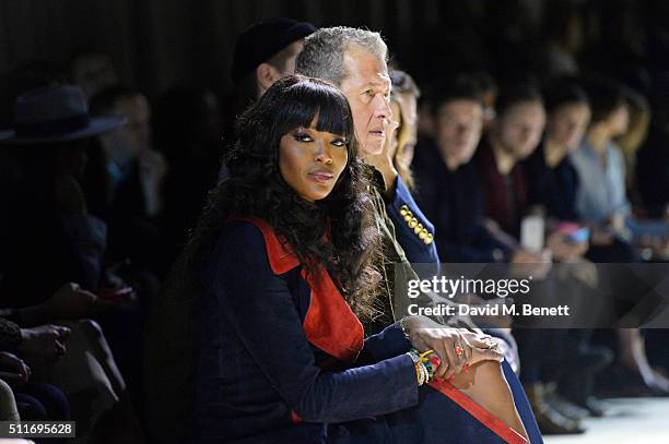 Naomi Campbell and Mario Tesino wearing Burberry at the Burberry Womenswear February 2016 Show at Kensington Gardens on February 22, 2016 in London,...