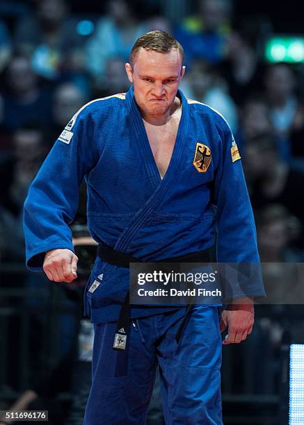 Dimitri Peters of Germany determinedly marches onto the mat for the u100kg final against Jose Armenteros of Cuba that he won by an ippon during the...