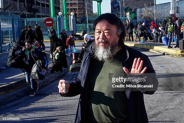 Chinese Contemporary artist and activist Ai Weiwei is pictured in the port of Piraeus on February 22, 2016 in Athens Greece. Several thousand...