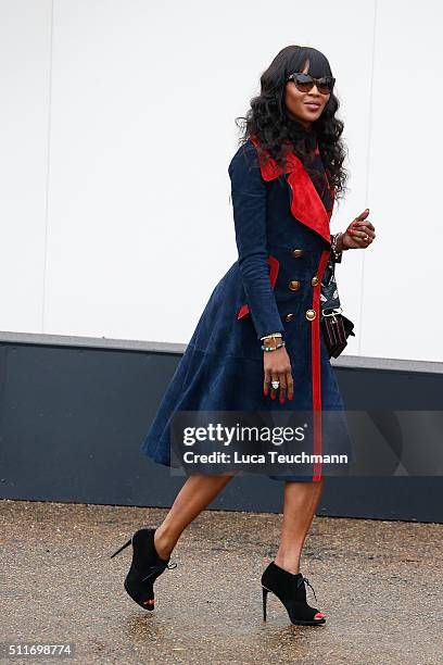 Naomi Campbell attends the Burberry Womenswear show during London Fashion Week Autumn/Winter 2016/17 at on February 22, 2016 in London, England.