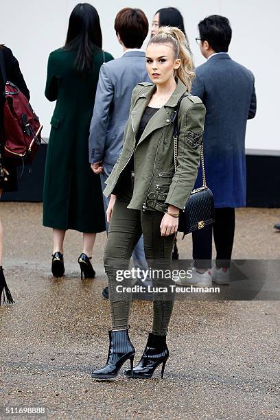Tallia Storm attends the Burberry Womenswear show during London Fashion Week Autumn/Winter 2016/17 at on February 22, 2016 in London, England.