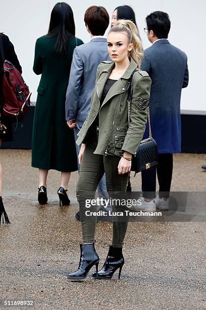 Tallia Storm attends the Burberry Womenswear show during London Fashion Week Autumn/Winter 2016/17 at on February 22, 2016 in London, England.