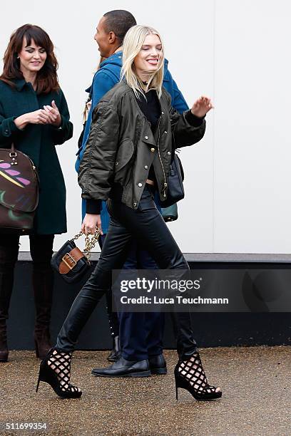 Lily Donaldson attends the Burberry Womenswear show during London Fashion Week Autumn/Winter 2016/17 at on February 22, 2016 in London, England.