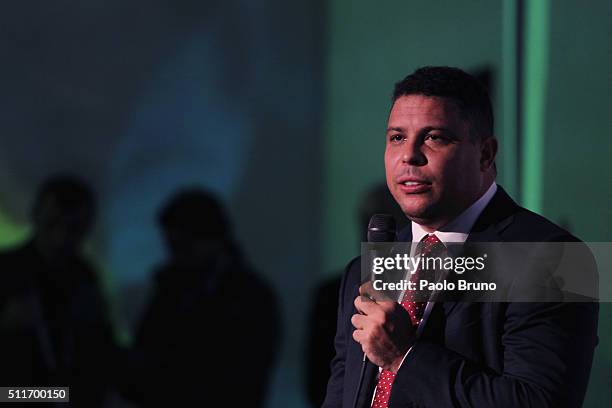 Ronaldo Luis Nazario de Lima attends a press conference before the Italian Football Federation Hall of Fame Award ceremony at Palazzo Vecchio on...
