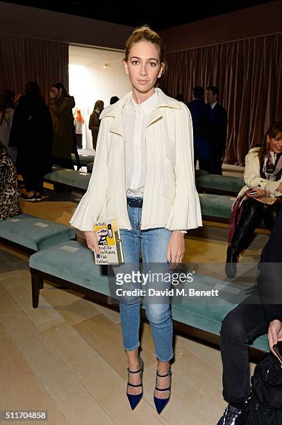 Sabine Getty wearing Burberry at the Burberry Womenswear February 2016 Show at Kensington Gardens on February 22, 2016 in London, England.