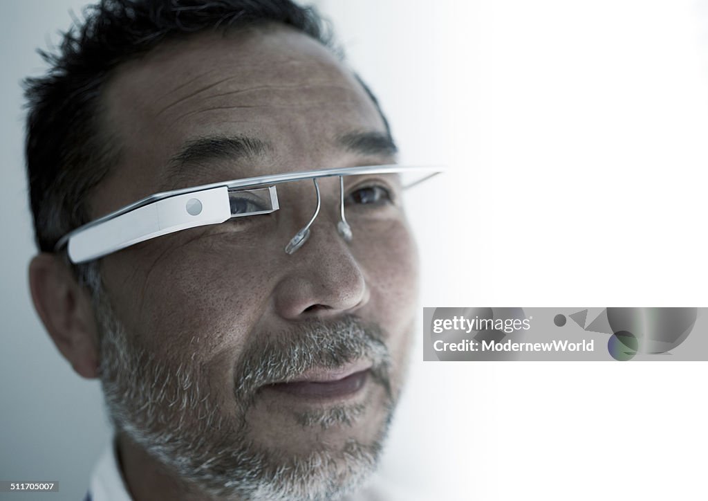 Man facing with wearable computer