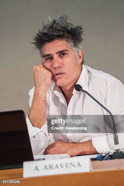 Alejandro Aravena, curator of Venice Biennale 2016, attends at the conference presentation of the 15th edition of Biennale Architecture at Ca'...