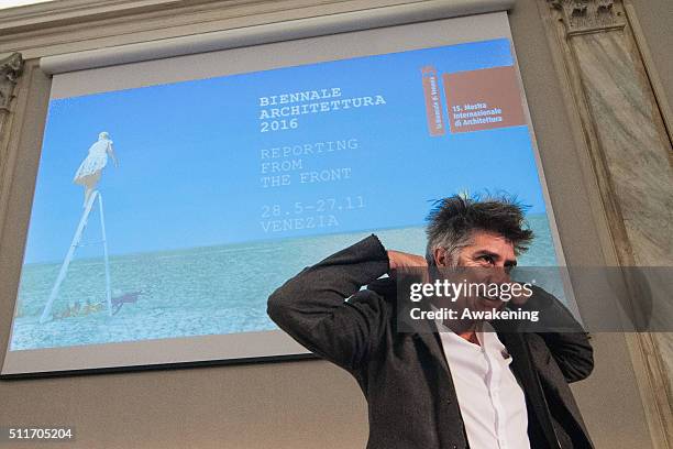 Alejandro Aravena, curator of Venice Biennale 2016, attends at the conference presentation of the 15th edition of Biennale Architecture at Ca'...