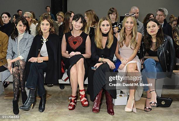 Caroline Sieber, Alexa Chung, Daisy Lowe, Olivia Palemro, Harley Viera Newton and Atlanta De Cadenet attend the Christopher Kane show during London...