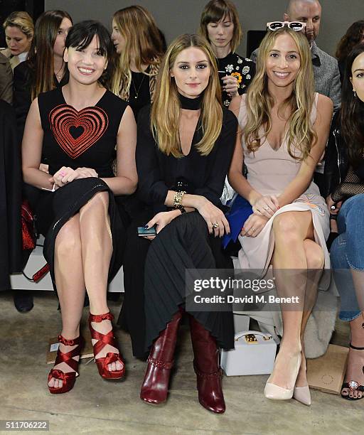 Daisy Lowe, Olivia Palemro and Harley Viera Newton attend the Christopher Kane show during London Fashion Week Autumn/Winter 2016/17 at Tate Modern...