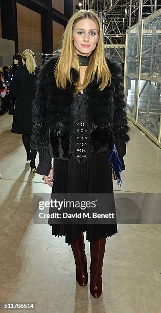 Olivia Palermo attends the Christopher Kane show during London Fashion Week Autumn/Winter 2016/17 at Tate Modern on February 22, 2016 in London,...