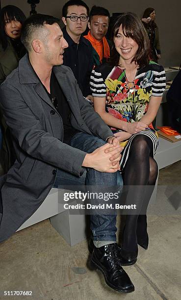 Jonathan Saunders and Samantha Cameron attend the Christopher Kane show during London Fashion Week Autumn/Winter 2016/17 at Tate Modern on February...