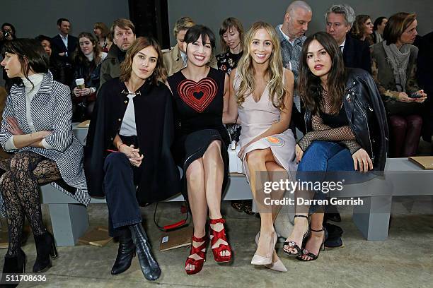 Alexa Chung, Daisy Lowe, Harley Viera Newton and Atlanta De Cadenet attend Christopher Kane LFW AW16 show at Tate Modern on February 22, 2016 in...