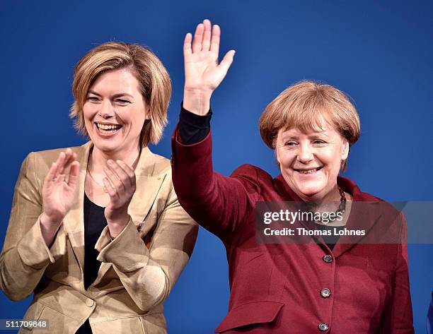 German Chancellor and Chairwoman of the German Christian Democrats Angela Merkel and CDU lead candidate for Rhineland-Palatinate Julia Kloeckner...