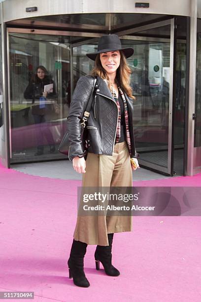 Natalia wears Sergio Rossi boats, Hackey pants, Zara jersey, Alvarno Jacket and Mage hat during Mercedes Benz Fashion Week at Ifema on February 19,...