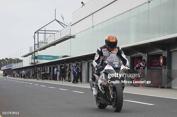 Jordi Torres of Spain and Althea BMW Racing Team starts from box during the 2015 World Superbikes Tests In Phillip Island at Phillip Island Grand...