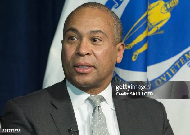 Former Massachusetts Governor Deval Patrick speaks on a panel on leadership during times of crisis at the Newseum in Washington, DC, February 22,...