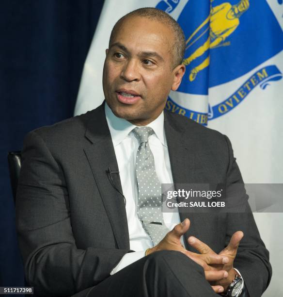 Former Massachusetts Governor Deval Patrick speaks on a panel on leadership during times of crisis at the Newseum in Washington, DC, February 22,...