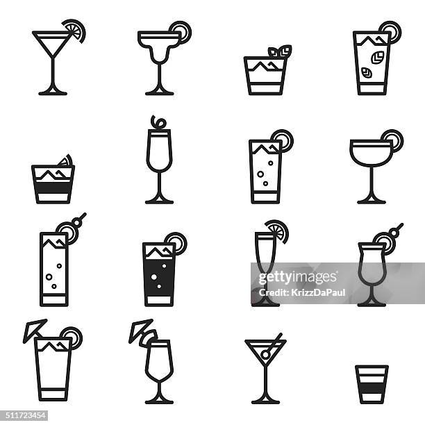 ilustraciones, imágenes clip art, dibujos animados e iconos de stock de iconos cócteles - margarita cóctel