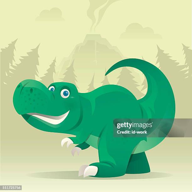 funny dinosaur - volcano stock illustrations