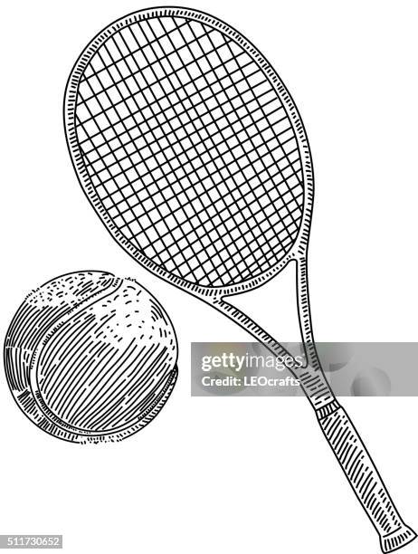 illustrazioni stock, clip art, cartoni animati e icone di tendenza di racchetta da campo da tennis e palla disegno - racchetta da tennis