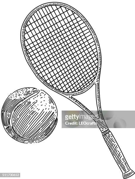 ilustrações de stock, clip art, desenhos animados e ícones de desenho com raquete e bola de ténis - raquete de ténis