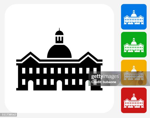 school building icon flat graphic design - guildhall stock illustrations