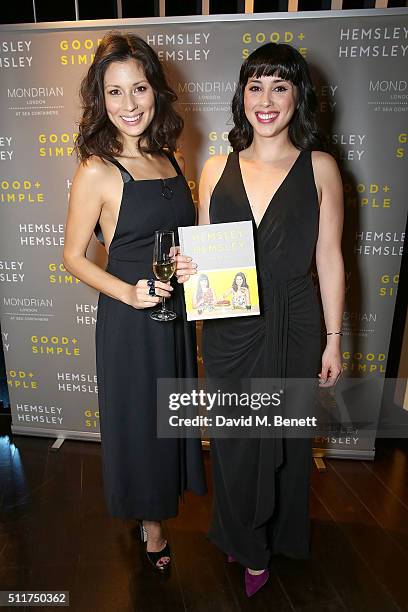 Jasmine Hemsley and Melissa Hemsley attend the launch of their book "Good + Simple" at Mondrian London on February 22, 2016 in London, England.
